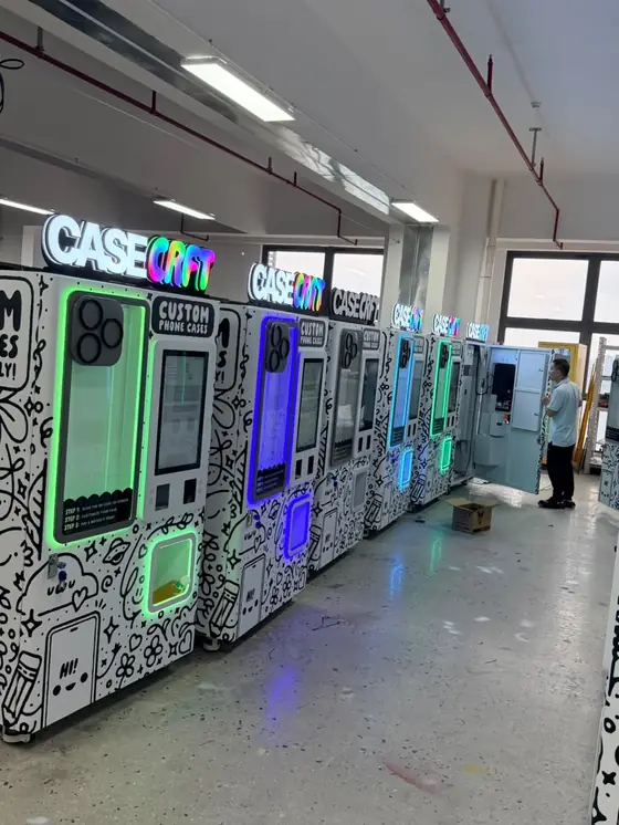 Vending machines lined up at the end of production