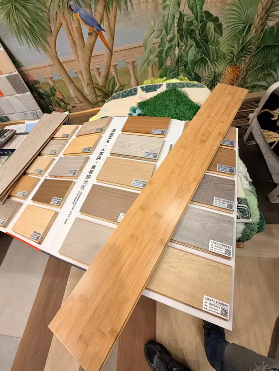 Flooring samples fanned out for comparison