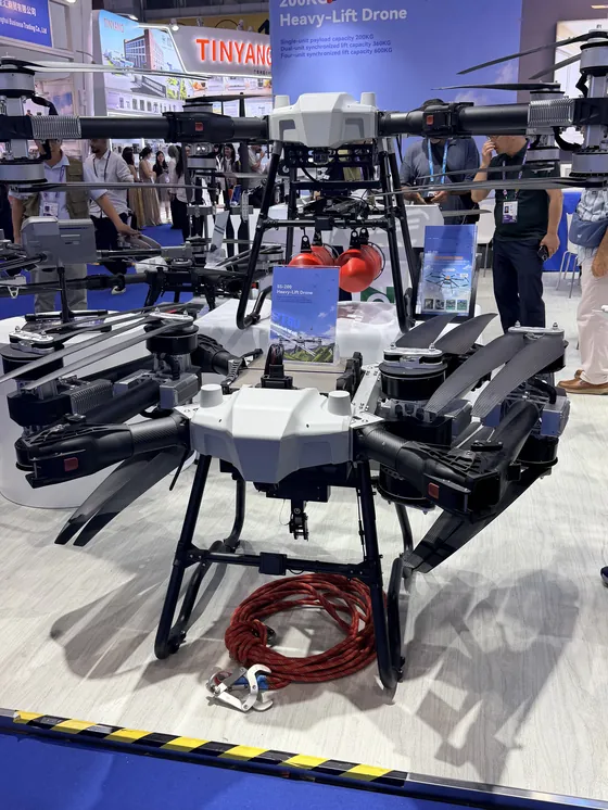 Heavy-lift industrial drone displayed on a Canton Fair booth