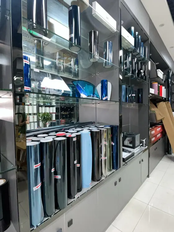 Textile sample display at a manufacturer